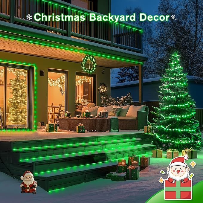 JMEXSUSS 66 ft 200 LED Green Halloween Solar Rope Lights with 8 Modes | Rope Lights Outdoor Waterproof, PVC Tube Green Christmas String Lights for Halloween Party Tree Fence Christmas