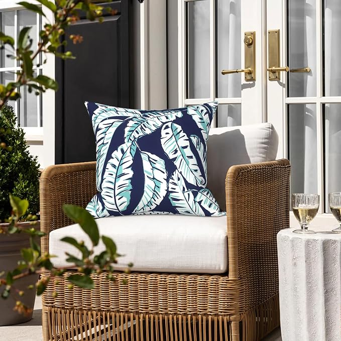 LVTXIII Outdoor/Indoor Throw Pillows, Decorative Throw Pillows with Inserts, 18"x18" Square Pillows for Bed, Couch, Sofa and Patio Furniture, Set of 2, Baltic Palms White