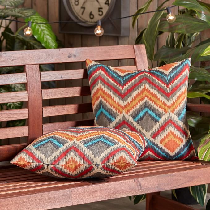 South Pine Porch Outdoor 17-inch Square Accent Pillow (Set of 2), Surreal Chevron