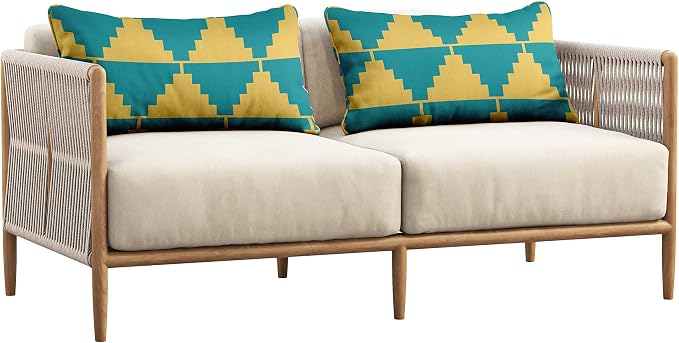 Indoor/Outdoor Polyester Fabric Lumbar Pillow Cover, All-Weather Waterproof Rectangular Cushion Case for Patio Furniture, 12 x 18 Set of 2 - Geometric-12