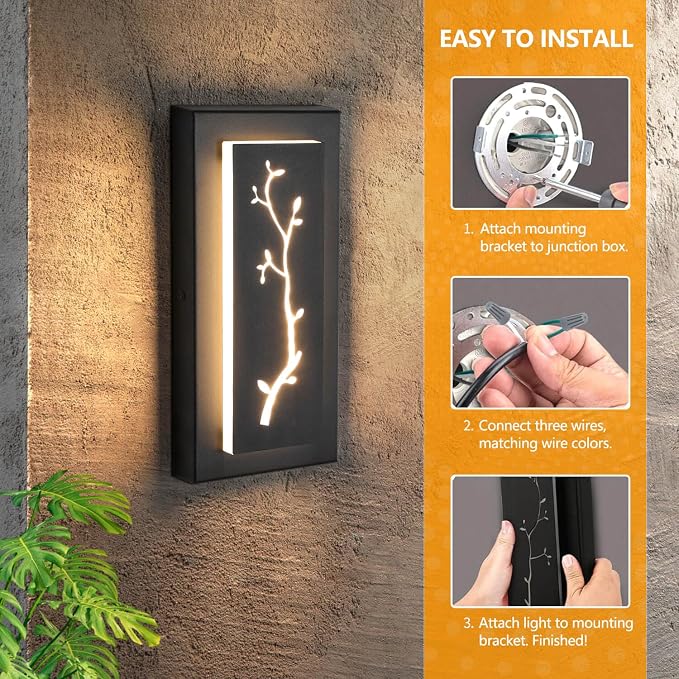LED Outdoor Wall Sconce, 15.7'' Black Outdoor Front Porch Lights Modern Exterior Lighting Fixtures, LED Exterior Wall Sconce for House, Hallway, Warm White 3000K, 2 Pack