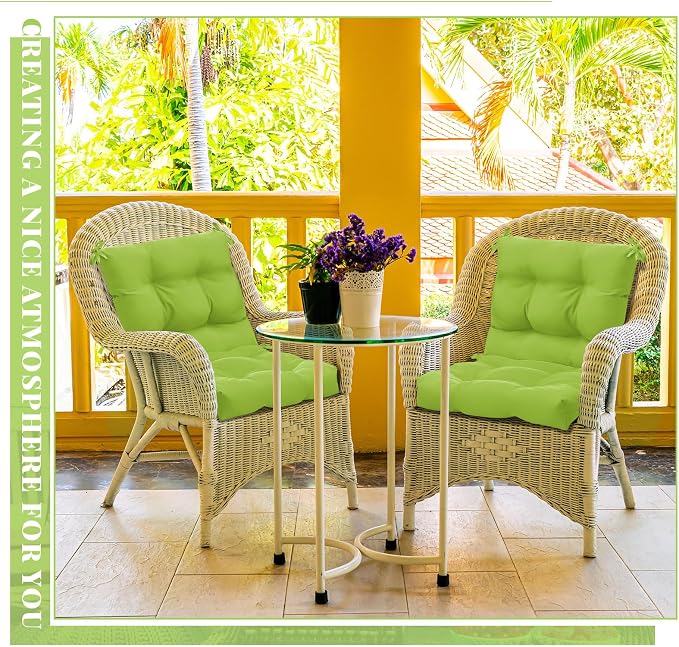 Marsui 4 Pcs Outdoor Indoor High Back Chair Cushions Patio Furniture Tufted Pillow with Ties Water-Resistant Replacement Outdoor Rocking Chair Cushions, 42 x 21 Inches (Fruit Green,Solid Color)