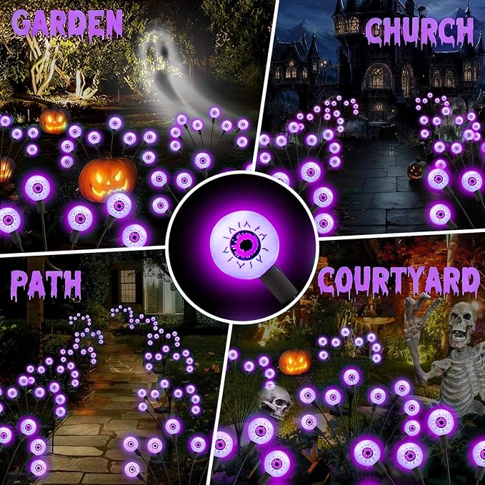 ASMAD Halloween Decorations Outdoor Solar Scary Eyeball Light,10Pack 80LEDs | Halloween Lights, Halloween Decor, Green Eyeball Swaying Lights, Solar Path Lights Waterproof for Garden/Patio/Party Decor