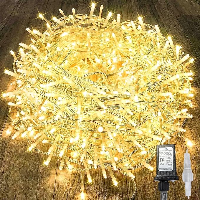 KAQ Connectable 240LED 88Ft String Lights Indoor Outdoor Timer, Warm White | Clear Wire Twinkle Fairy Lights Plug in with 13 Modes, IP44 Waterproof Design for Christmas Trees, Bedroom, Classroom, Patio