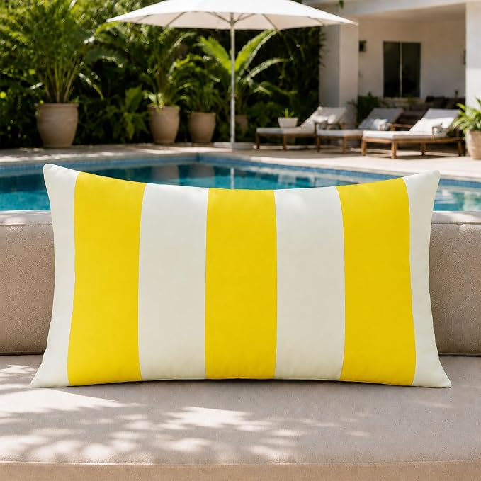 Allorry Lumbar Pillow Cover 12x20 Yellow Striped Decoration Throw Pillow Covers for Spring Summer Outdoor Waterproof Garden Patio Furniture Sofa Bed Home Decor JB016-E12