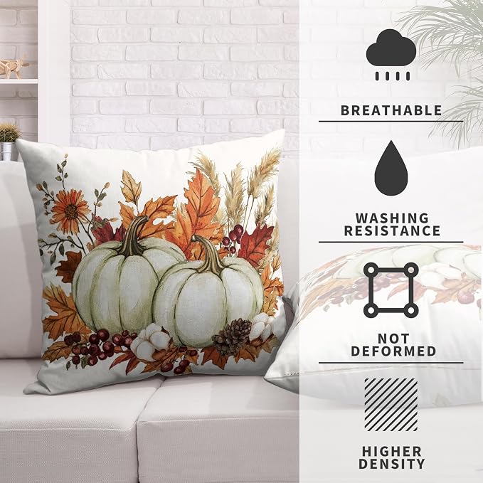 Fall Pumpkin Pillow Covers 22x22 Set of 2 Autumn Harvest Throw Pillow Covers Maple Leaves Pillowcase Thanksgiving Cushion Case for Home Decor Outdoor Sofa