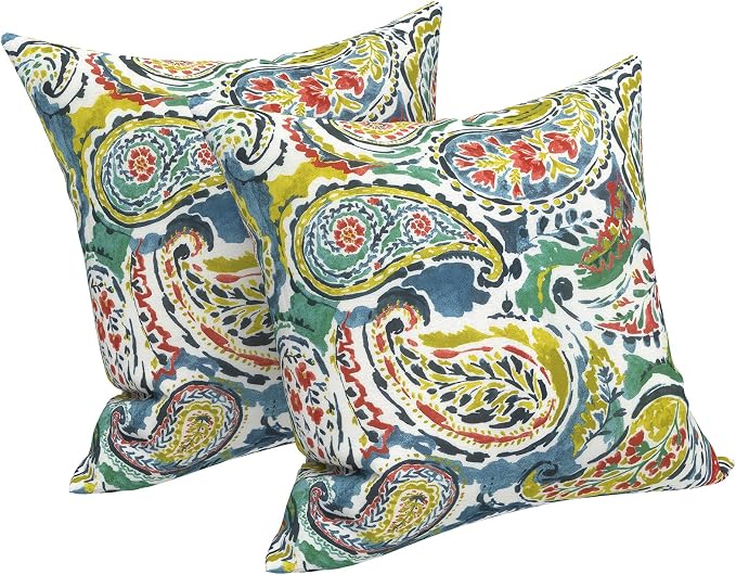 LVTXIII 2 Pack Outdoor Pillows 18x18 Inch, Square Throw Pillows with Inserts, Decorative Water-Repellent Pillow Cushions for Patio Furniture and Garden Sofa, Paradise Paisley