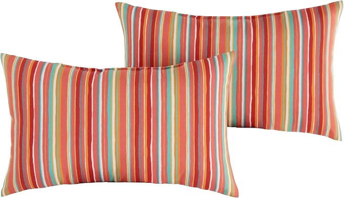 South Pine Porch Outdoor 19x12-inch Rectangle Accent Pillow (Set of 2), Watermelon Stripe