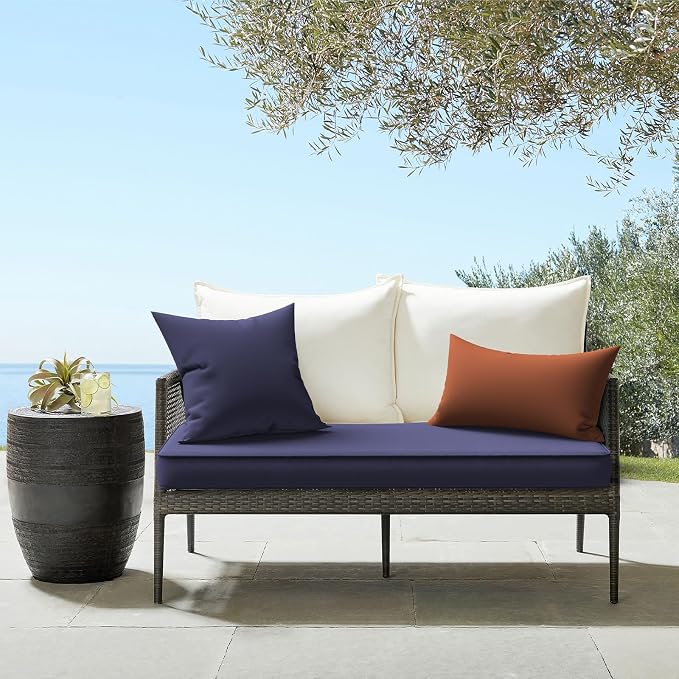 Ergonomic 12x20 Inch Outdoor Lumbar Pillow Covers Waterproof Support Cushion for Patio Chairs, Benches, Sofas Porch, Red
