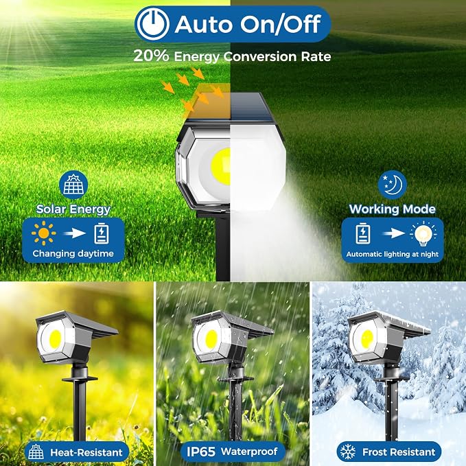 12 Pack Solar Spot Lights Outdoor Waterproof, Landscape Spotlights | Cool White, Solar Powered, Auto On/Off, Lighting for Outside Pathway Yard Lawn Flag Garden Walkway Pathway