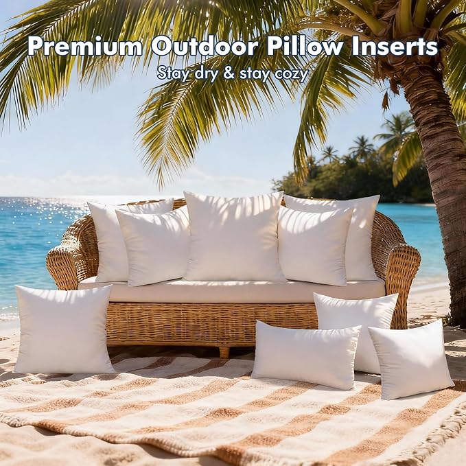 2 Pack 16x16 Outdoor Pillows, Water Resistant Throw Pillow Inserts | Square Waterproof Pillows, Decorative Pillow for Patio & Couch, Fluffy & Supportive, Convenient Zipper Design