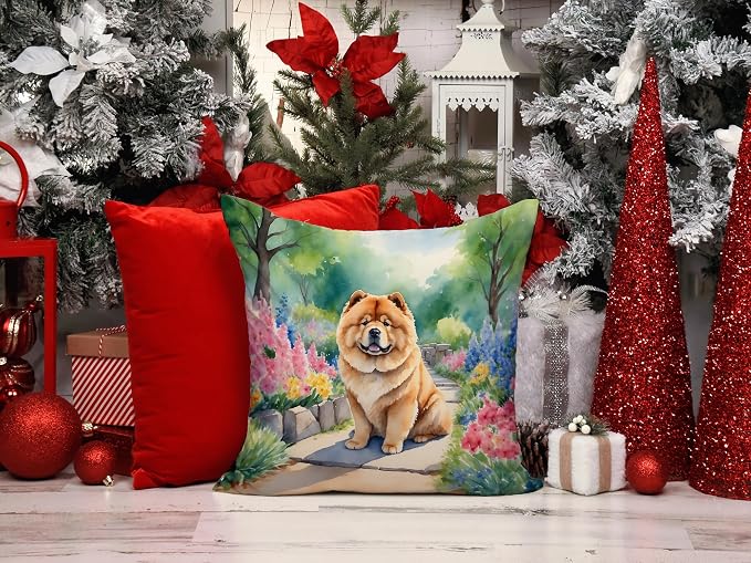 Caroline's Treasures Chow Chow Spring Path Throw Pillow Machine Washable, Indoor Outdoor Decorative Pillow for Couch, Bed or Patio, 14Hx14W