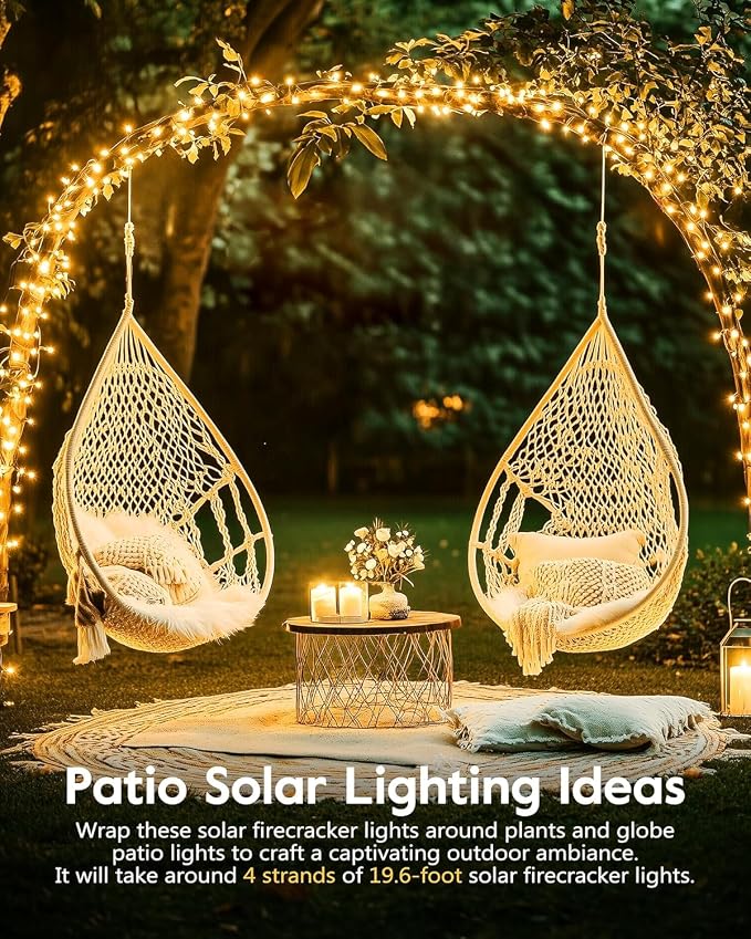 120 LED Solar Fairy Lights Outdoor Waterproof IP65, 10FT 8 Lighting Modes | Solar Christmas Lights Outdoor Waterproof Cascading Twinkle Lights Balcony Garland Patio Christmas Decorations, Warm White