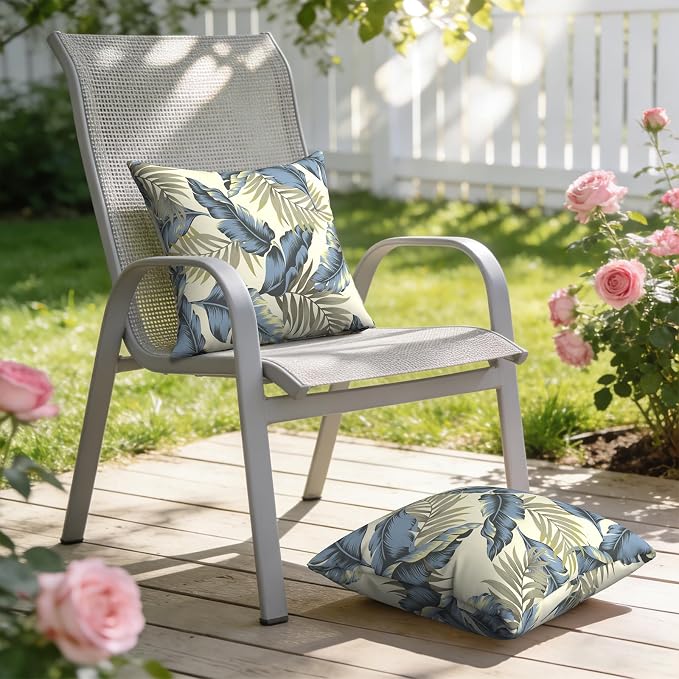 Outdoor Throw Pillow Covers 18x18 Inch, Decorative Pillow Covers for Patio Furniture, Lush Palm Blue Modern Cushion Cases for Garden Couch Home Sofa, Pack of 2