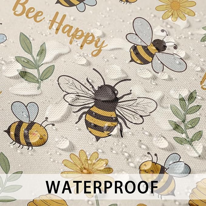 Throw Pillow Covers, Bee Sunflower, Set of 2, 18 x 18 Inch | Motivational Yellow Outdoor Waterproof Square Cushion Case Pillowcase Farmhouse Garden Decorative Pillows for Couch