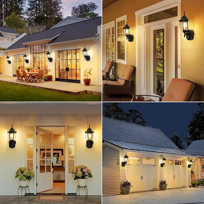 2 Pack Porch Lights with Outlet, Motion Sensor Outdoor Lights, Updated Dusk to Dawn Exterior Lighting Fixtures, Waterproof Anti-Rust Aluminum Outside Light for House Entryway Garage, Black
