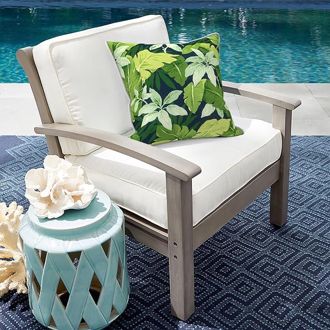 Outdoor Throw Pillow Covers Pack of 2, Decorative Water Repellent Square Pillow Cases with Piping 18x18 Inch, Jungle Leaves