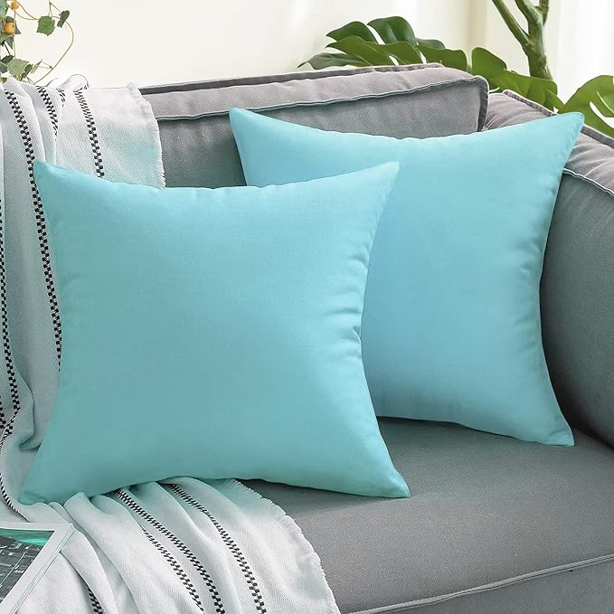 VAKADO Outdoor Waterproof Throw Pillow Covers 20X20 Set of 2 Decorative Aqua Patio Furniture Turquoise Cushion Cases Outside Decor for Couch Garden Bench Porch