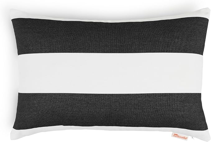 Sunbrella Cabana Stripe White/Black, Zippered Boudoir Pillow Cover ONLY (Set of 2) Indoor/Outdoor, Fill Sold Seperately