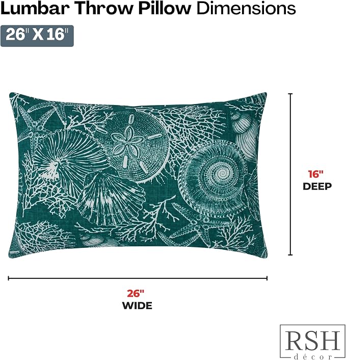 RSH DECOR: Jumbo Lumbar Throw Pillows – Set of 4 | 26" x 16" | Indoor Outdoor Use – Patio, Lounge, Adirondack | Water & Fade-Resistant | Made in USA (Saltwater Atlantic)