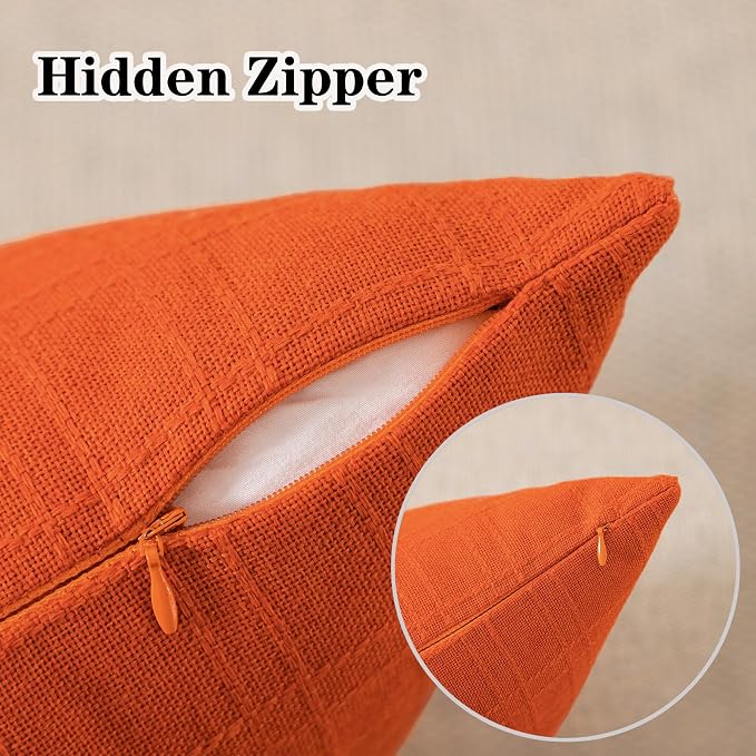 Kevin Textile Outdoor Waterproof 16”x16” Pillow Covers 2 Pack, Orange | Water Resistant, Soft Faux Linen-cotton Yarn-dyed Woven Texture Throw Pillow Covers for Tent Patio Garden Couch Sofa