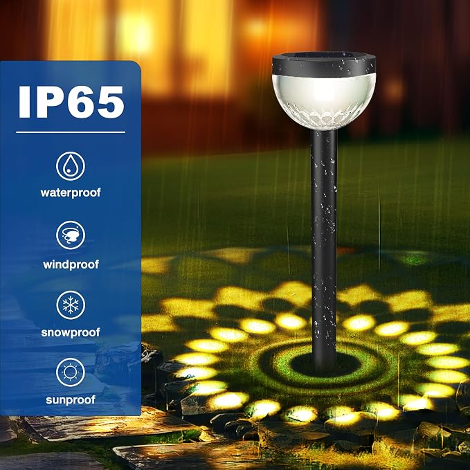 JEJOT 4 Pack Solar Flood Light, Security Lights,Pathway Lights with 2CCT(Warm and Cool) Light Modes,Bright Pattern Solar Decorative Lights Outdoor