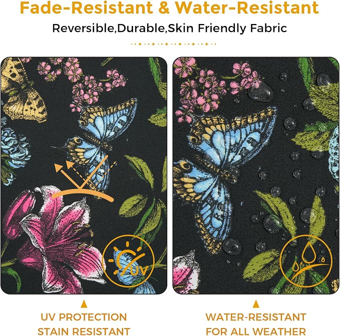 FUNHOME Outdoor Throw Pillows 18x18 inch,Decorative Throw Pillow with Insert Set of 2,Water Resistant Pillow for Patio Furniture Sofa Couch Chair(Butterfly Flower Black)
