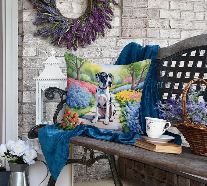 Caroline's Treasures Great Dane Spring Path Throw Pillow Machine Washable, Indoor Outdoor Decorative Pillow for Couch, Bed or Patio, 18Hx18W