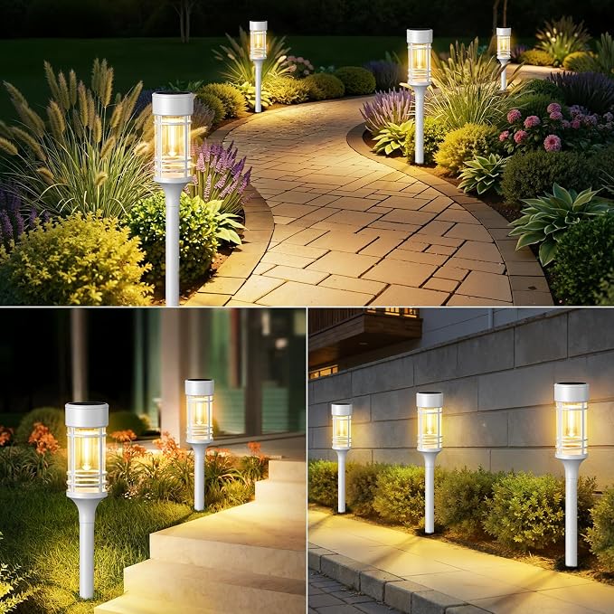 LETMY Solar Pathway Lights Outdoor, 4 Pack Solar Lights Outdoor Waterproof IP65, Bright Garden Light for Yard Walkway Driveway Landscape Garden Decor（White）