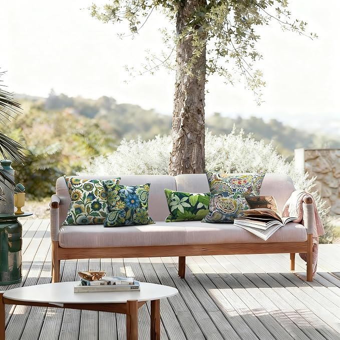 LVTXIII 2 Pack Outdoor Pillows 18x18 Inch, Square Throw Pillows with Inserts, Decorative Water-Repellent Pillow Cushions for Patio Furniture and Garden Sofa, Fiesta Floral