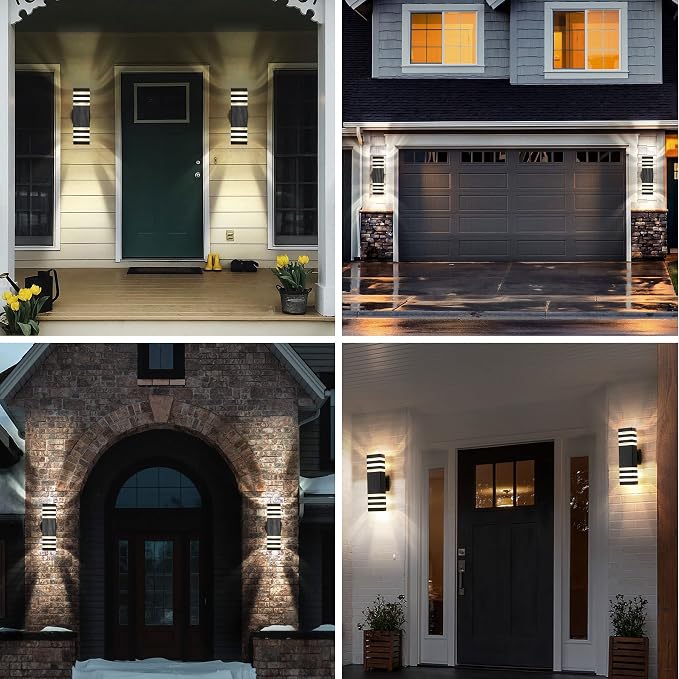 4 Pack Outdoor Wall Lights, Modern Exterior Light Fixture Wall Mount Black Outside Lights for House Waterproof Aluminum Up and Down Porch Lights Outdoor Wall for Porch Patio Garage, 3-Layer
