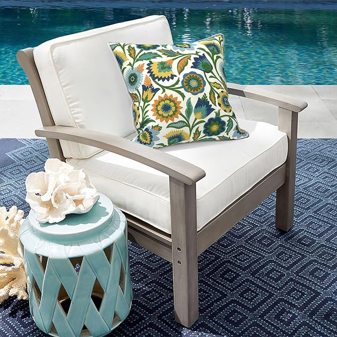 Outdoor Throw Pillow Covers Pack of 2, Decorative Water Repellent Square Pillow Cases with Piping 18x18 Inch, Fiesta Floral