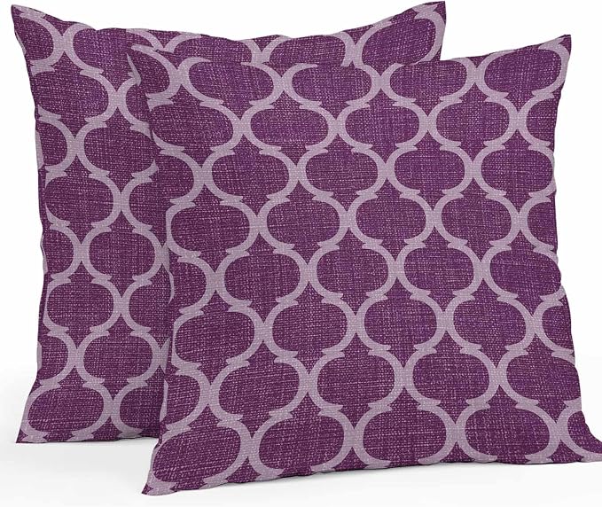 Dark Purple Moroccan Outdoor Pillow Covers 16x16 Inch Throw Pillow Covers Set of 2 Waterproof Decorative Pillow Cases Country Abstract Quatrefoil Lattice Cushion Covers for Patio Furniture Garden