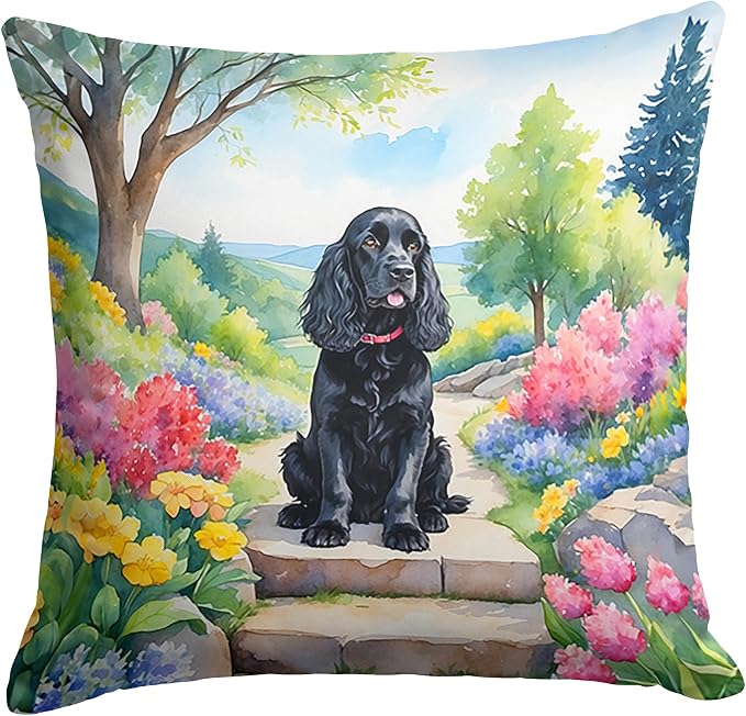 Caroline's Treasures Cocker Spaniel Spring Path Throw Pillow Machine Washable, Indoor Outdoor Decorative Pillow for Couch, Bed or Patio, 18Hx18W