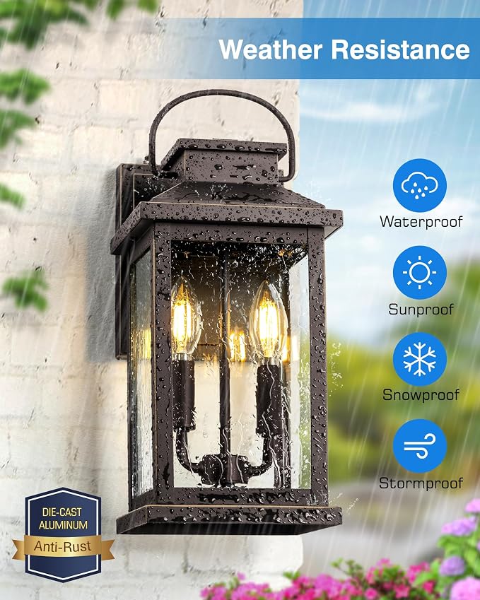 VIANIS Large Dusk to Dawn Outdoor Light Fixture Wall Mount, Waterproof | Anti-rust, Front Door Exterior Wall Sconce Lantern ORB Gold Trim, Farmhouse Outside Wall Lights for House Patio Garage