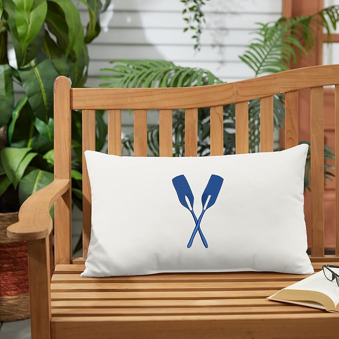 Sorra Home Trupedic Indoor/Outdoor Tan Lumbar Embroidered Pillow Oar
