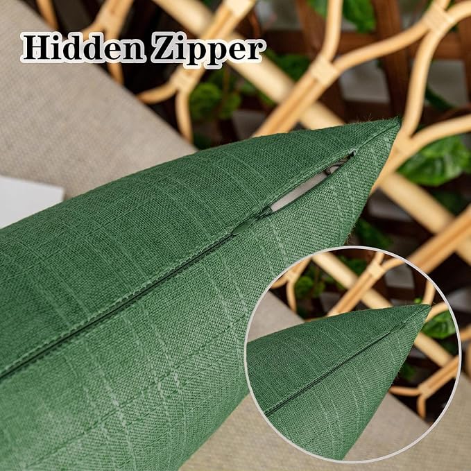 Kevin Textile Outdoor Waterproof 18”x18” Pillow Covers 2 Pack, Dark Green | Water Resistant, Soft Faux Linen-cotton Yarn-dyed Woven Texture Throw Pillow Covers for Tent Patio Garden Couch Sofa