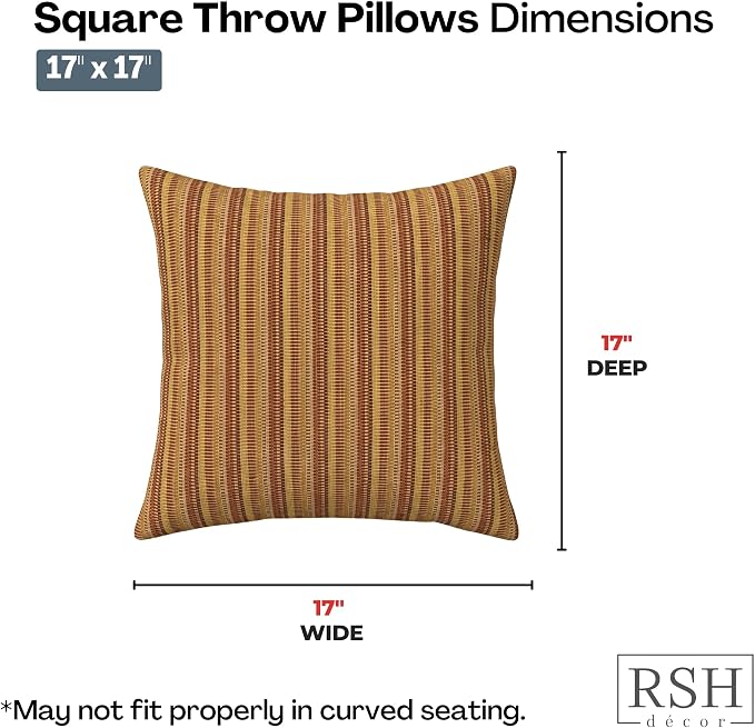 RSH DECOR: Sunbrella Square Throw Pillows Set of 2 | 17" x 17" | Water and Fade-Resistant Performance Fabric | Outdoor Pillow Covers with Down-Alternative Inserts | Made in USA (Limelite Teak)