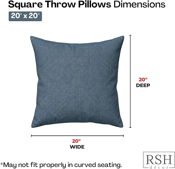 RSH DECOR: Sunbrella Square Throw Pillows Set of 2 | 20" x 20" | Water and Fade-Resistant Performance Fabric | Outdoor Pillow Covers with Down-Alternative Inserts | Made in USA (Sparkle Denim)