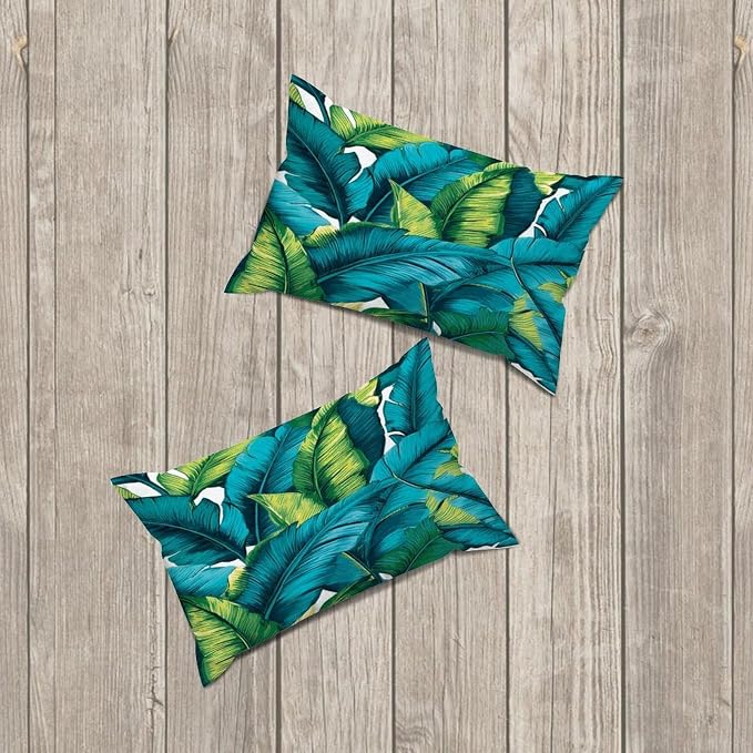 Set of 2 Turquoise Lime Green Teal Blue Aqua Tropical Plants Pillow Cases 12x18in Cushion Covers Farmhouse Pillows Covers for Couch Living Room Office Soft Rectangle Accent Pillowcase for Kids