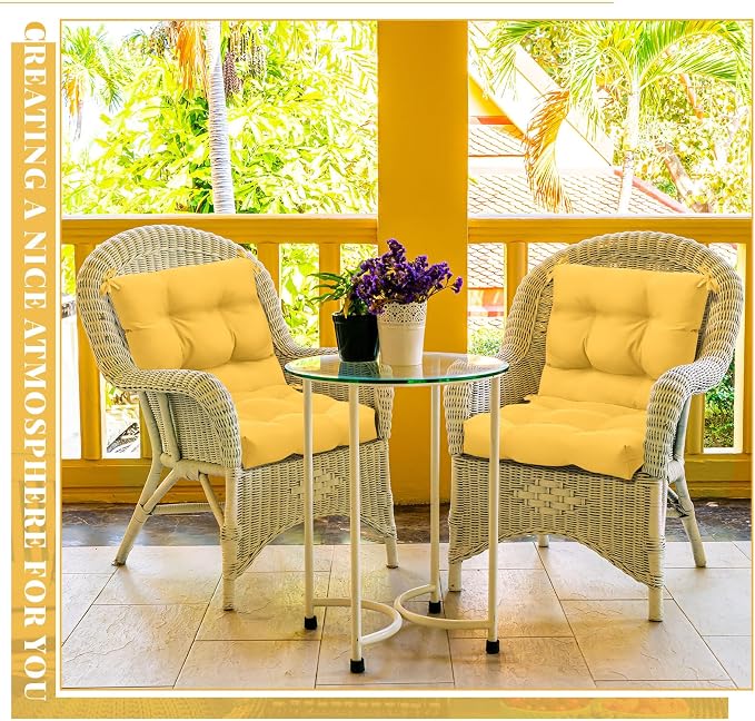 Marsui 4 Pcs Outdoor Indoor High Back Chair Cushions Patio Furniture Tufted Pillow with Ties Water-Resistant Replacement Outdoor Rocking Chair Cushions, 42 x 21 Inches (Yellow,Solid Color)