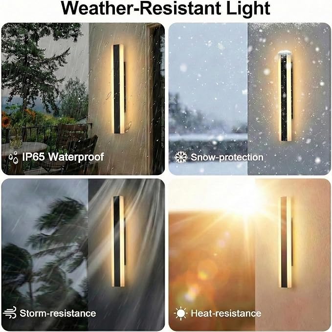 Modern Linear Outdoor Wall Lights, 24" LED Exterior Wall Sconce for Porch & Garage, IP65 Waterproof Architectural Facade Lighting, 3CCT Dimmable Matte Black Fixture for Front Door Entryway