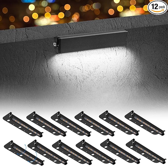 Black 12-Pack 7inch 3W 5000K Daylight White Hardscpe Lighting | 12V AC/DC Retaining Wall Lights,Low Voltage Landscape Lighting,Hardscape Paver Light,Outdoor Step Lights