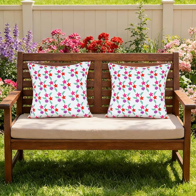 Eternal Beauty 20" x 20" Set of 2 Outdoor Pillow Covers Decorative Pillow Covers for Fall Couch Pillows (Red-Purple Flower, 20" x 20" (Pack of 2))