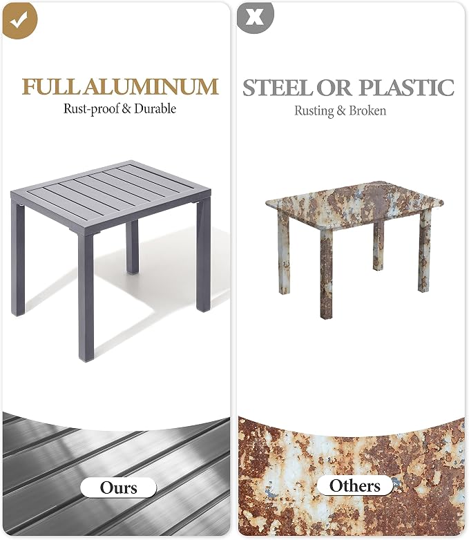 Crestlive Products Aluminum Outdoor Side Table,Rectangular End Table,Easy Assembly Small Coffee Bistro Table for Patio Pool Balcony(Light Gray)