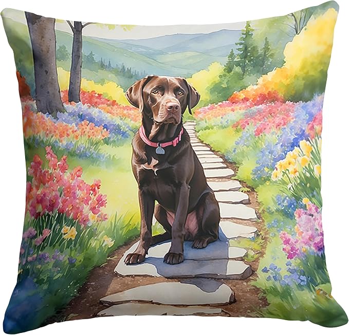 Caroline's Treasures Labrador Retriever Spring Path Throw Pillow Machine Washable, Indoor Outdoor Decorative Pillow for Couch, Bed or Patio, 18Hx18W