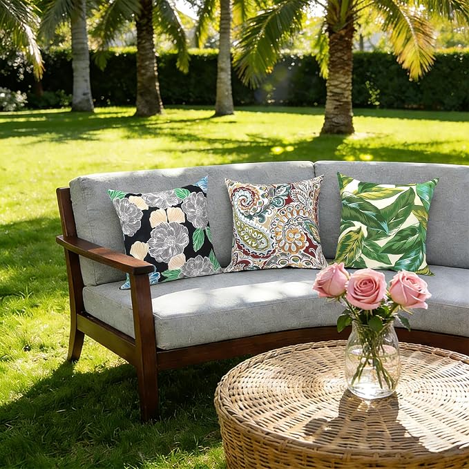 Outdoor Pillow Covers 16x16 Inch Set of 2 Waterproof Decorative Throw Pillow Covers Patio Pillow Cases for Patio Furniture Garden Couch Farmhouse,Lush Leaf Jungle
