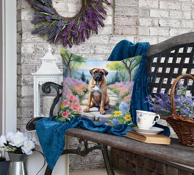 Caroline's Treasures Bullmastiff Spring Path Throw Pillow Machine Washable, Indoor Outdoor Decorative Pillow for Couch, Bed or Patio, 18Hx18W