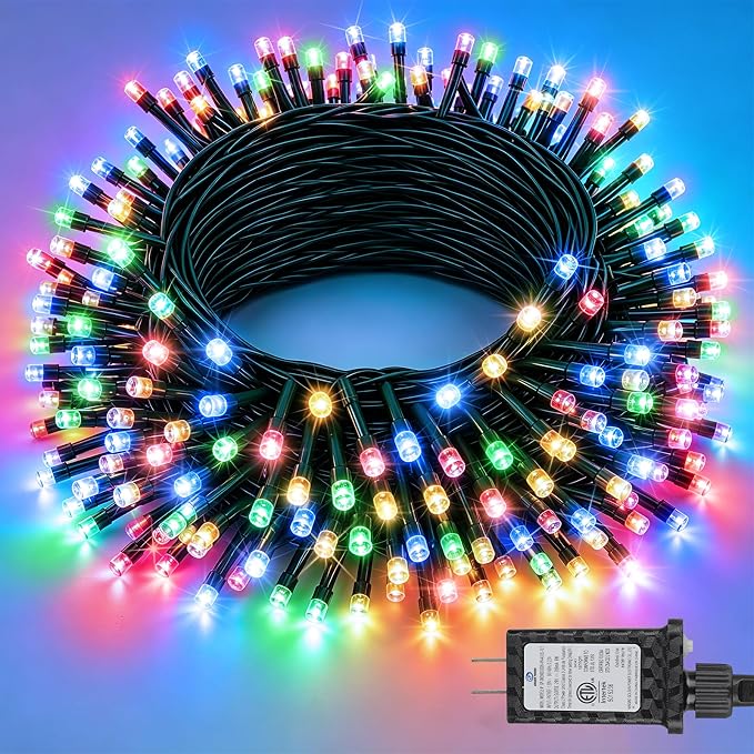 132FT 400 LED Christmas Tree String Lights Outdoor Fairy Lights Plug in, Expandable Green Wire Clear Bulbs Mini Lights 8 Modes, Xmas Wedding Party Decoration (Multicolor)