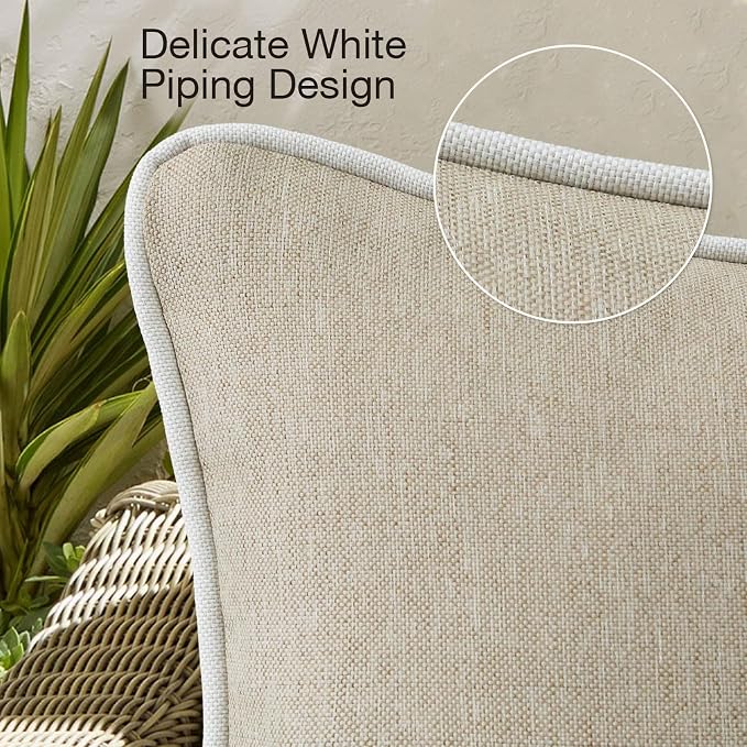 Decorative Outdoor Water Repellent Throw Pillows with Inserts, Set of 4, 18" x18" Pillows for Patio, Backyard, Bed, Couch, and Patio Furniture, Tan